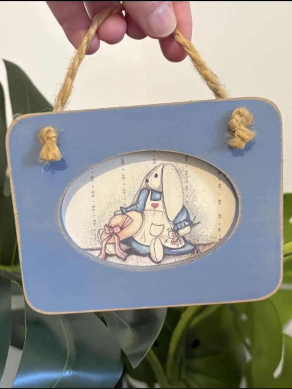 Vtg Country Folk Art Wall‎ Hanging Bunny Door Hanger